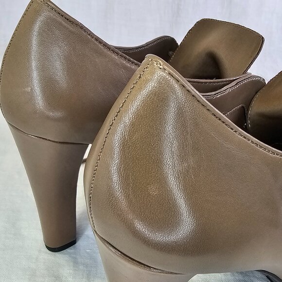 Me Too Lynessa Genuine Leather Chunky Platform Oxford Bootie Pumps 8 Taupe - Picture 5 of 12